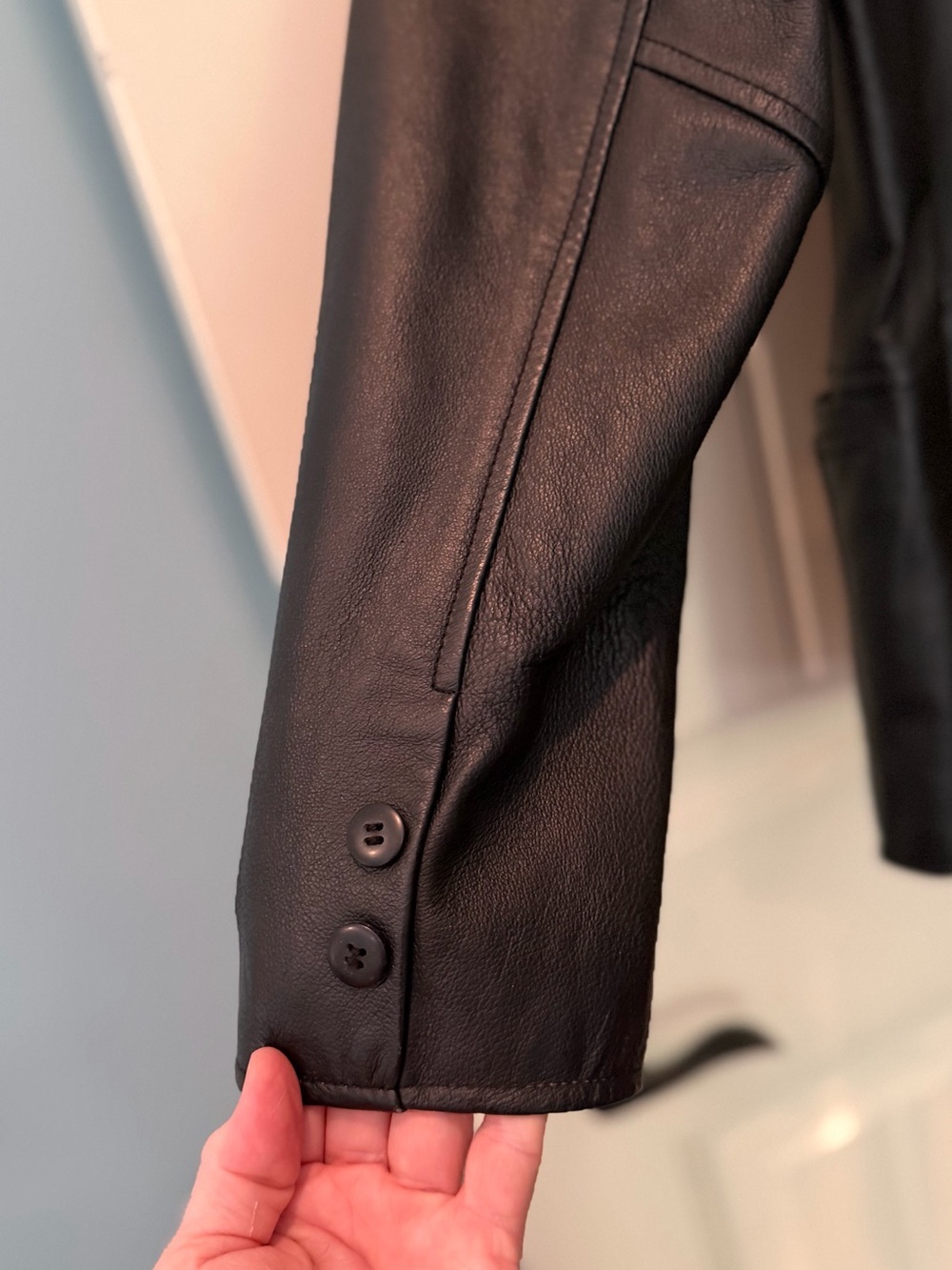 CLIO Black 100% Leather Blazer Jacket Medium Detailed Trim Chic Elegant Vibe EUC - Picture 5 of 8